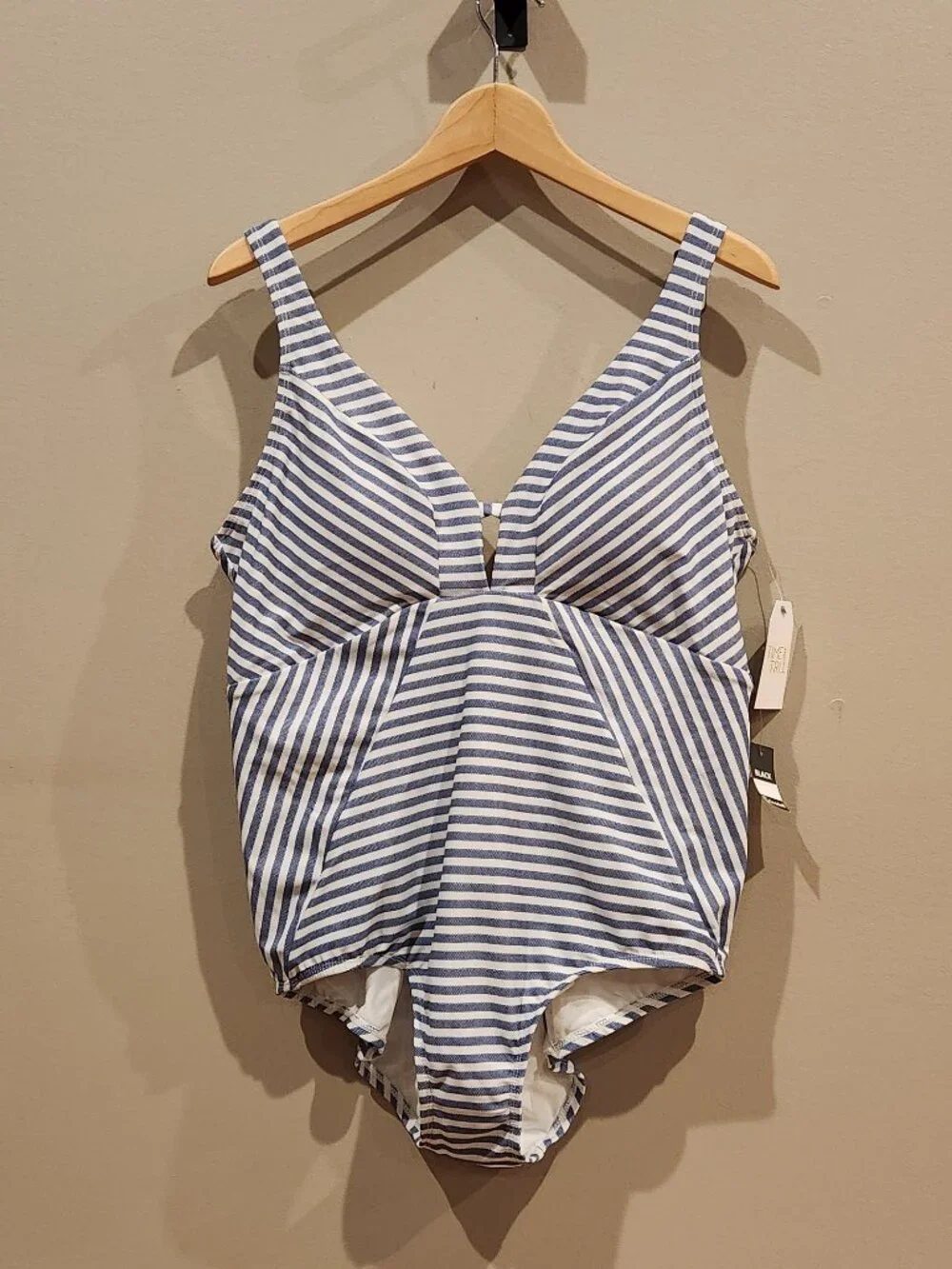Time & Tru Blue White Striped One Piece Swimsuit Women's 1X NWT